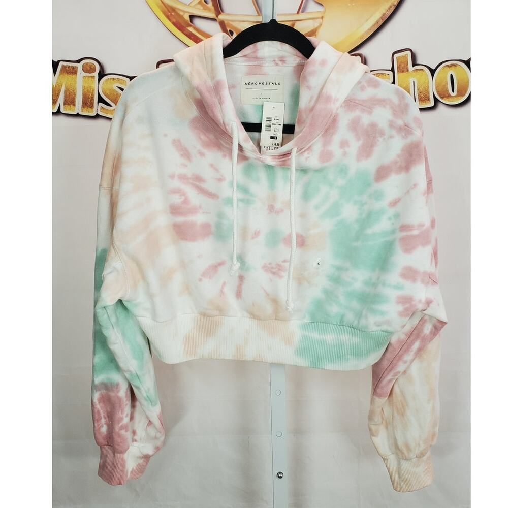 Aeropostale Red Green Tie Dye Crop Hoodie Small